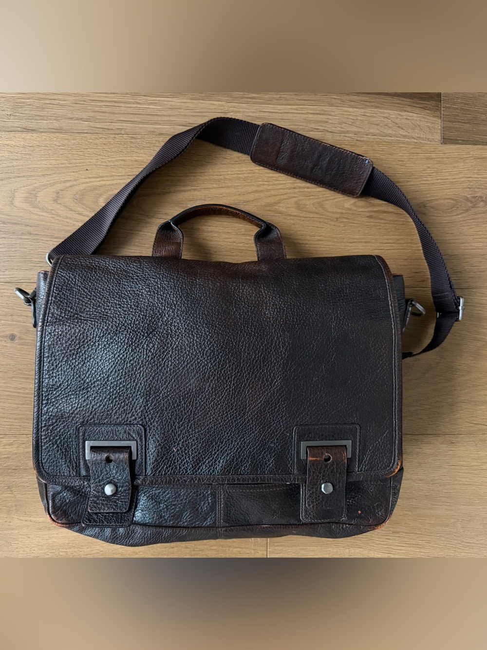 Vintage Leather Messenger Bag Bookbag